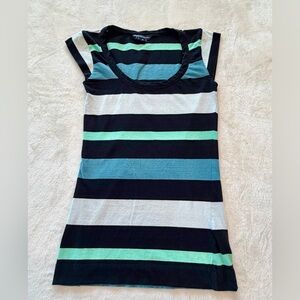French Connection Striped Cap Sleeve Top Womens XSmall Black teal gray Stretch